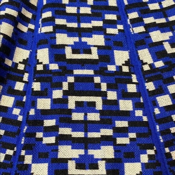 Rumere 100% Wool Blue and White Fit and Flare Dress with 3/4 Sleeves - Picture 5 of 9